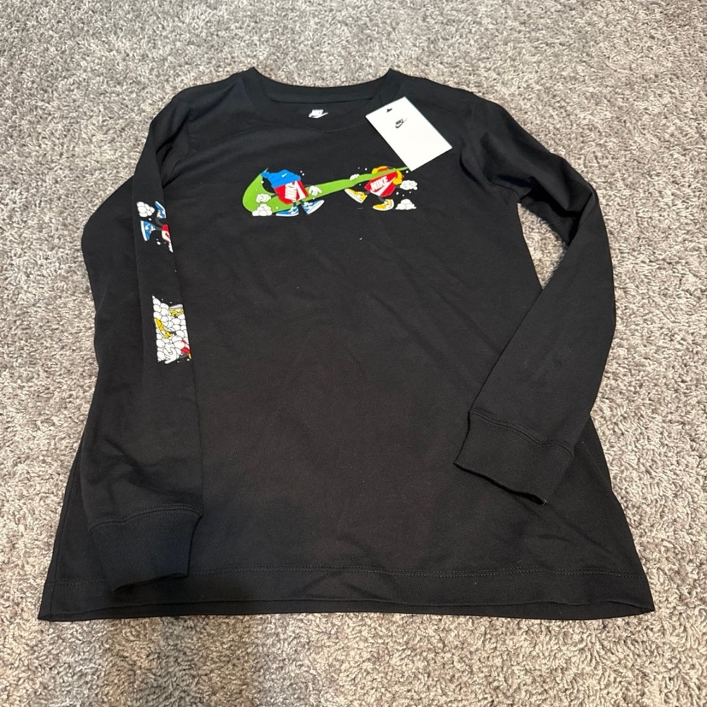 Nike Kids Black Tee with Colorful Cartoon Print